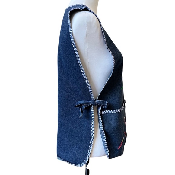 Teacher Apron Art Class Pre-K Kindergarten Smock Embroidered Handmade Blue Denim - Picture 2 of 8